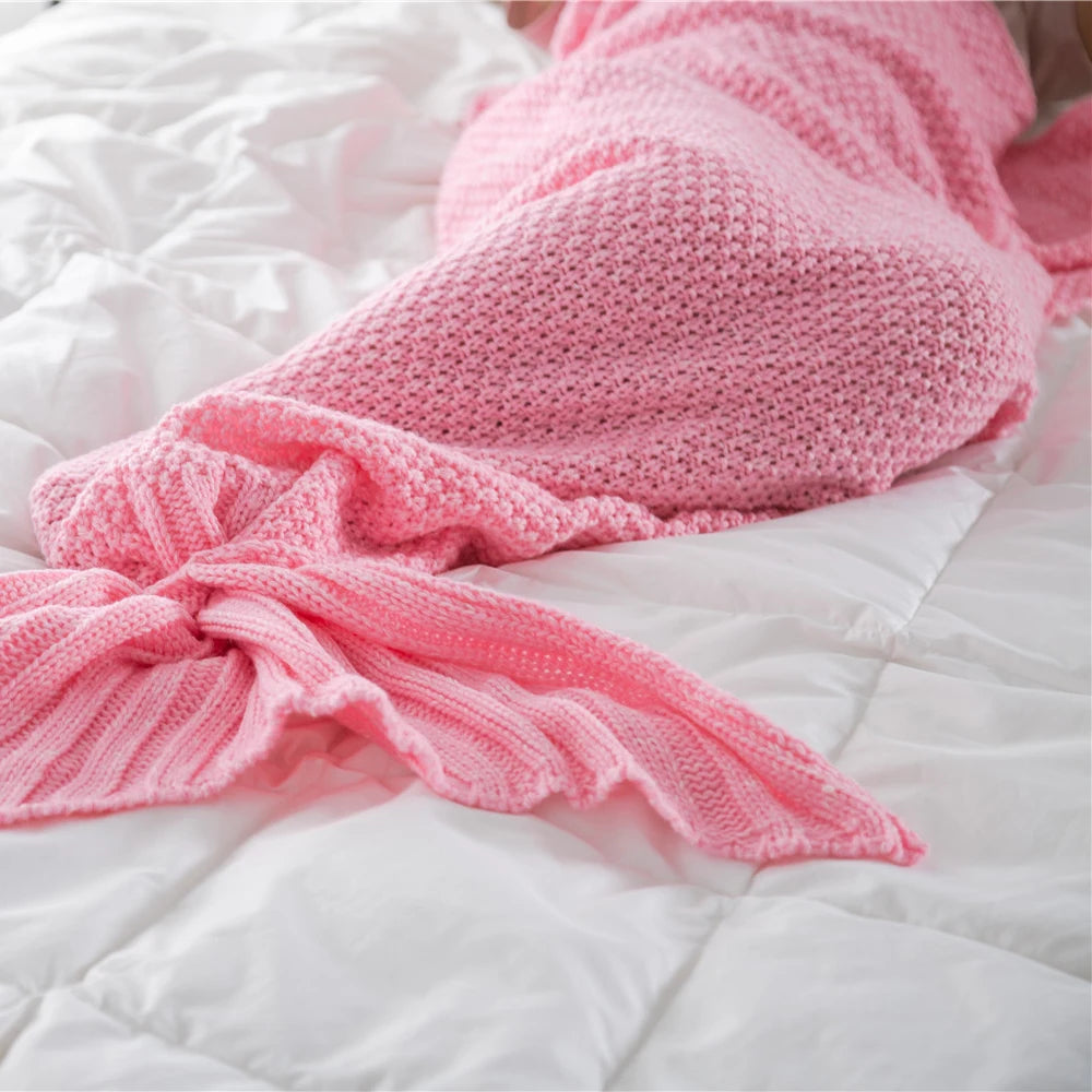 REGINA Kid Crochet Mermaid Tail Blanket Super Soft Knitted Children Mermaid Blanket for Sofa or Bed