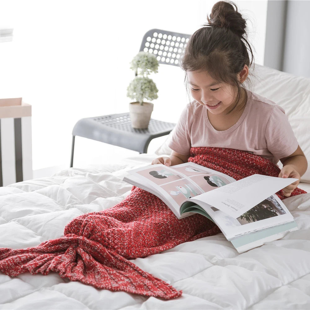 REGINA Kid Crochet Mermaid Tail Blanket Super Soft Knitted Children Mermaid Blanket for Sofa or Bed