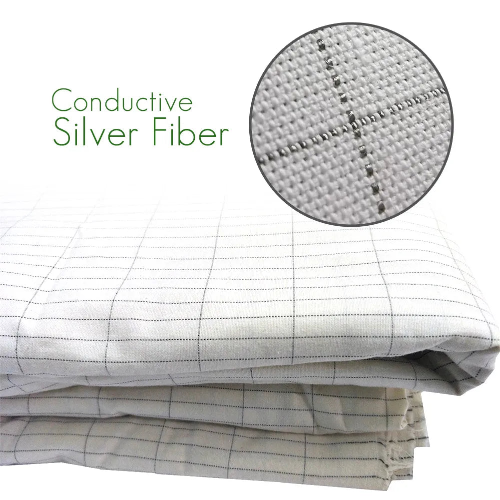 Earthing Bed Sheet with Conductive Silver Fiber Grounded Antistatic Health Protection Fabric Release Static White