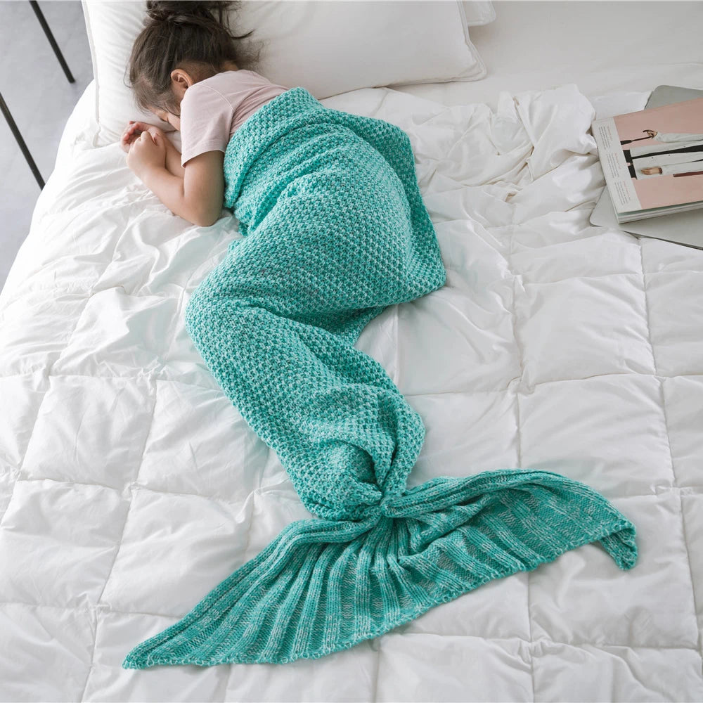 REGINA Kid Crochet Mermaid Tail Blanket Super Soft Knitted Children Mermaid Blanket for Sofa or Bed