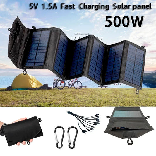 Flexible Solar panel 5V 2USB Portable Waterproof plate For cell phone power bank 500W Battery Charger outdoor tourism Fishing